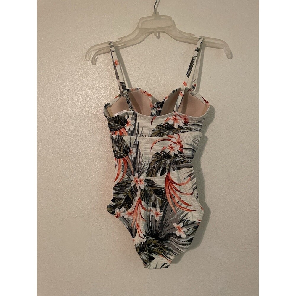 Women's V-Neck One Piece Swimsuit - Kona Sol White Floral Size Small - Picture 2 of 4